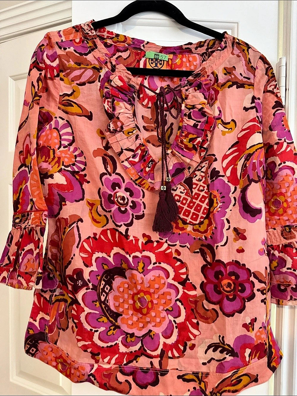 Tory Burch Gwenna Silk Blend Tassel Ruffle Tunic Gwenna Floral Ruffle Blouse